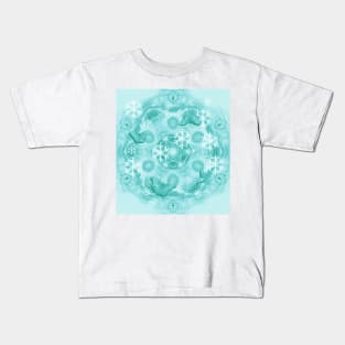 butterflies and snow on mandala in blue Kids T-Shirt